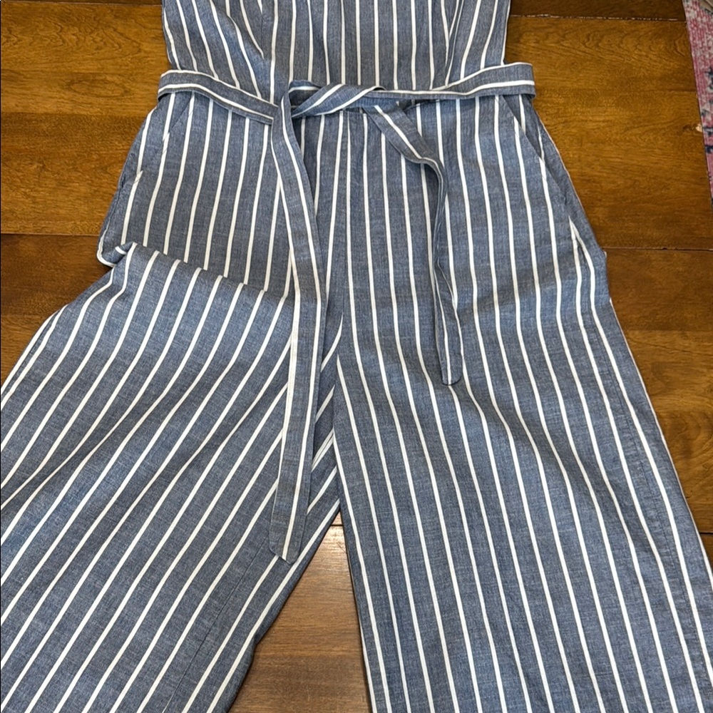 Vero Moda Blue and White Striped Jumpsuit with Tie Belt - Picture 6 of 12
